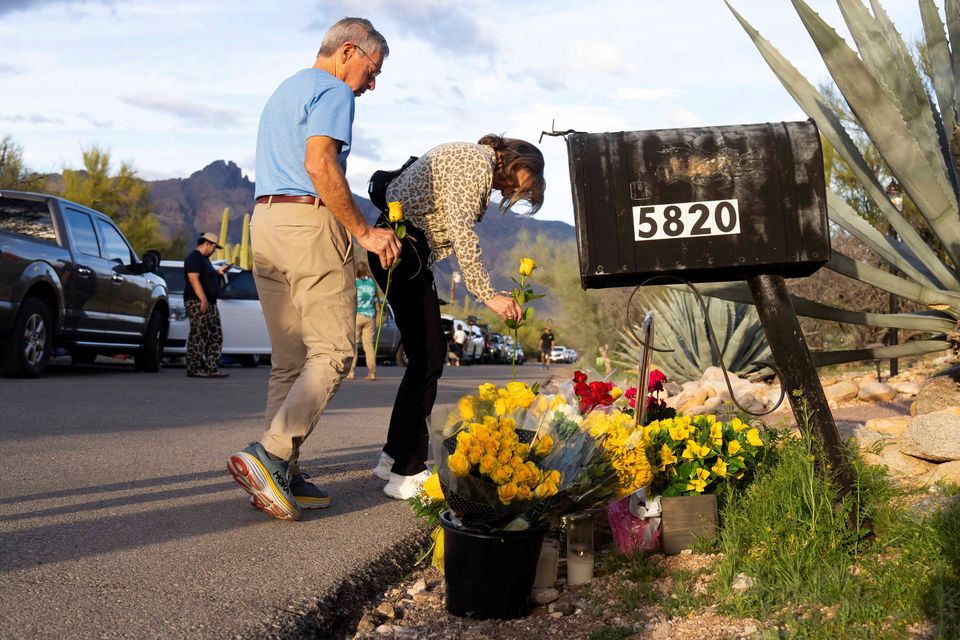 Well-wishers leave flowers outside of Nancy Guthrie’s home in the Catalina Foothills after the disappearance of Guthrie, the 84-year-old mother of US journalist and television host Savannah Guthrie, who went missing from her home in Tucson, Arizona. Photo: Rebecca Noble/Reuters
